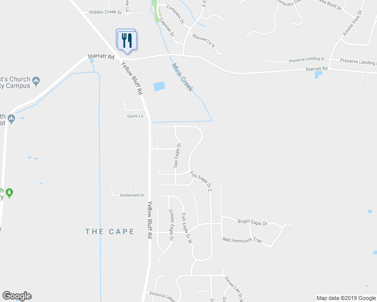 map of restaurants, bars, coffee shops, grocery stores, and more near 14172 Fish Eagle Drive East in Jacksonville