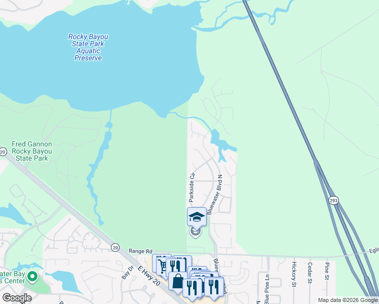 map of restaurants, bars, coffee shops, grocery stores, and more near 1704 Crestone Cove in Niceville