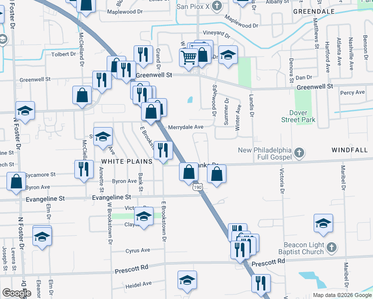 map of restaurants, bars, coffee shops, grocery stores, and more near 6325 Airline Highway in Baton Rouge