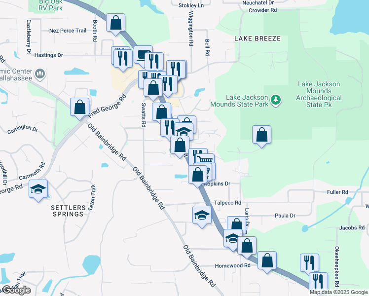 map of restaurants, bars, coffee shops, grocery stores, and more near in Tallahassee