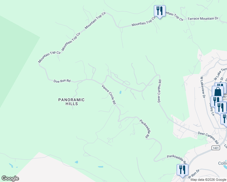 map of restaurants, bars, coffee shops, grocery stores, and more near 10341 Vance Circle Road in Jonestown