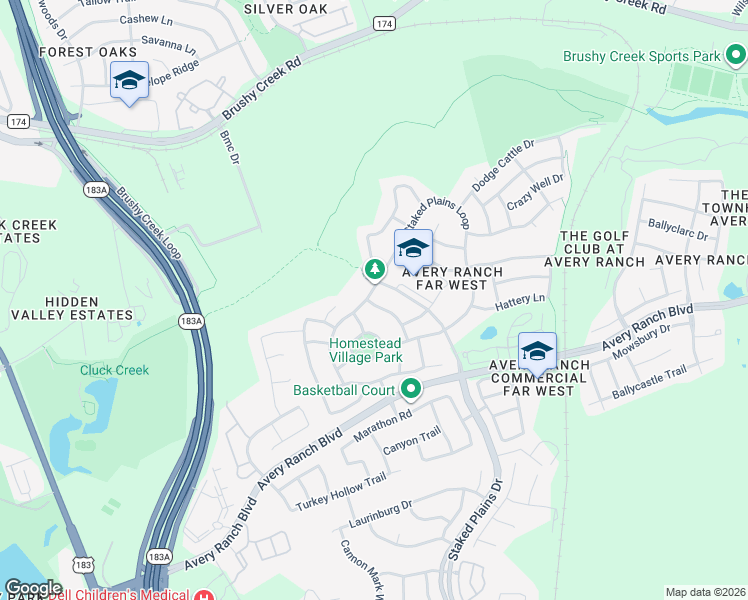 map of restaurants, bars, coffee shops, grocery stores, and more near 15312 Staked Plains Loop in Austin