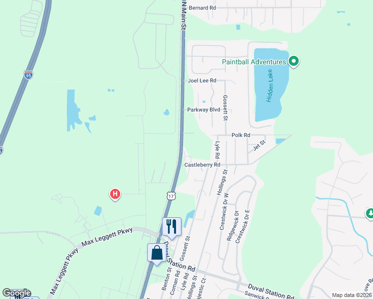 map of restaurants, bars, coffee shops, grocery stores, and more near 14353 Main Street North in Jacksonville