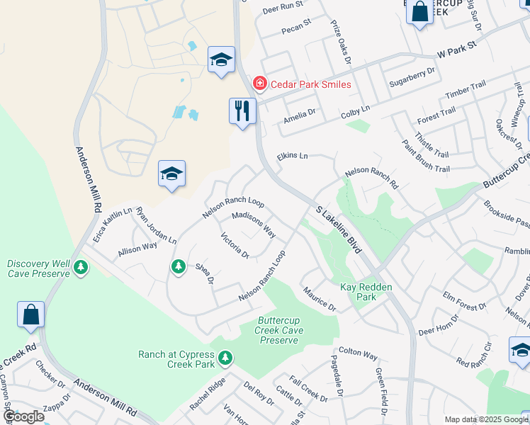 map of restaurants, bars, coffee shops, grocery stores, and more near 2031 Nelson Ranch Loop in Cedar Park