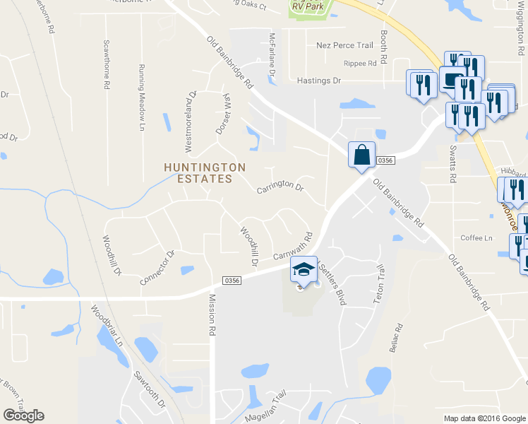 map of restaurants, bars, coffee shops, grocery stores, and more near 4213 Carnwath Road in Tallahassee