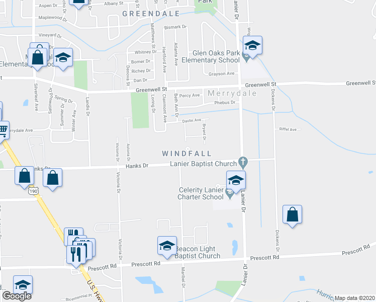 map of restaurants, bars, coffee shops, grocery stores, and more near 5034 Windfall Court in Baton Rouge