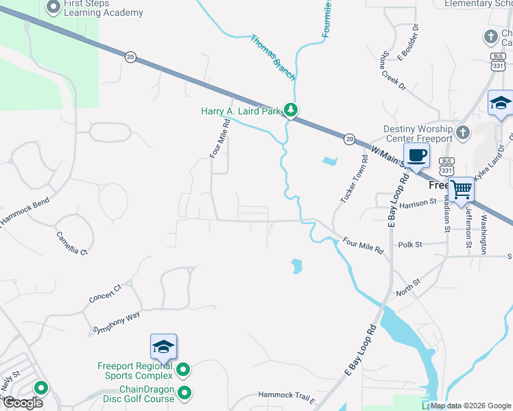 map of restaurants, bars, coffee shops, grocery stores, and more near 632 4 Mile Road in Freeport