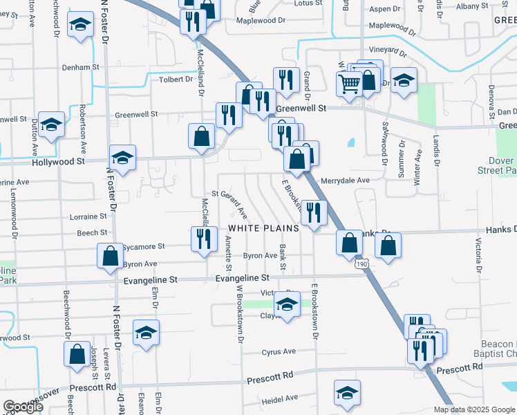 map of restaurants, bars, coffee shops, grocery stores, and more near 5787 Saint Gerard Avenue in Baton Rouge