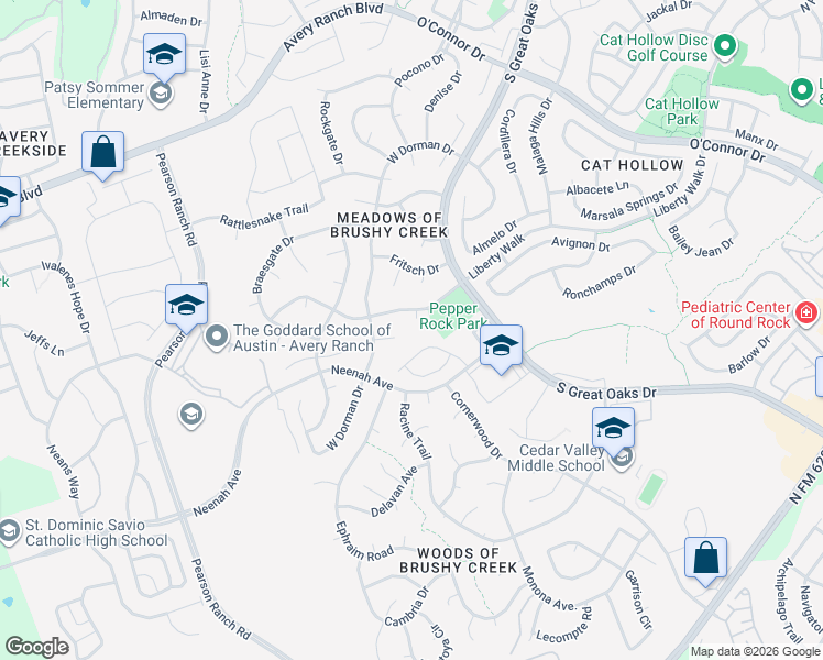 map of restaurants, bars, coffee shops, grocery stores, and more near 15811 Chatham Wood Drive in Austin