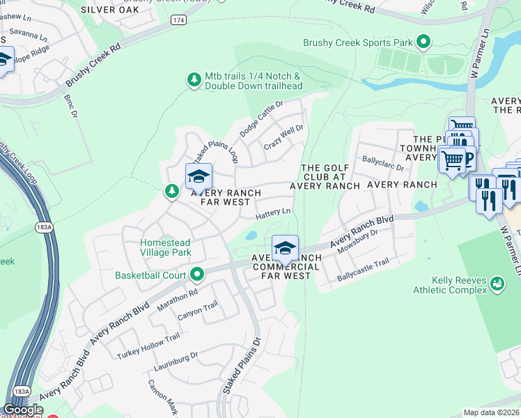 map of restaurants, bars, coffee shops, grocery stores, and more near 14601 Springs Edge Drive in Austin