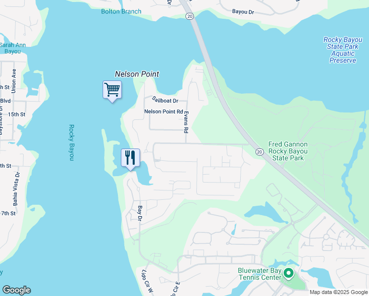 map of restaurants, bars, coffee shops, grocery stores, and more near 4254 Lancaster Drive in Niceville