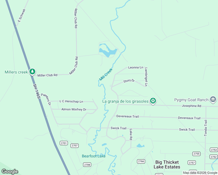map of restaurants, bars, coffee shops, grocery stores, and more near 953 Big Foot Wallace Trail in Livingston