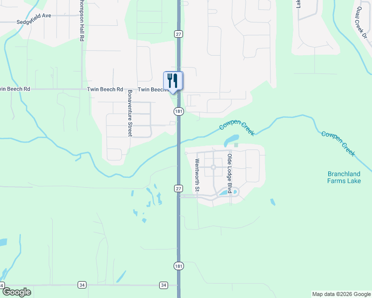 map of restaurants, bars, coffee shops, grocery stores, and more near 18650-18904 State Highway 181 in Fairhope