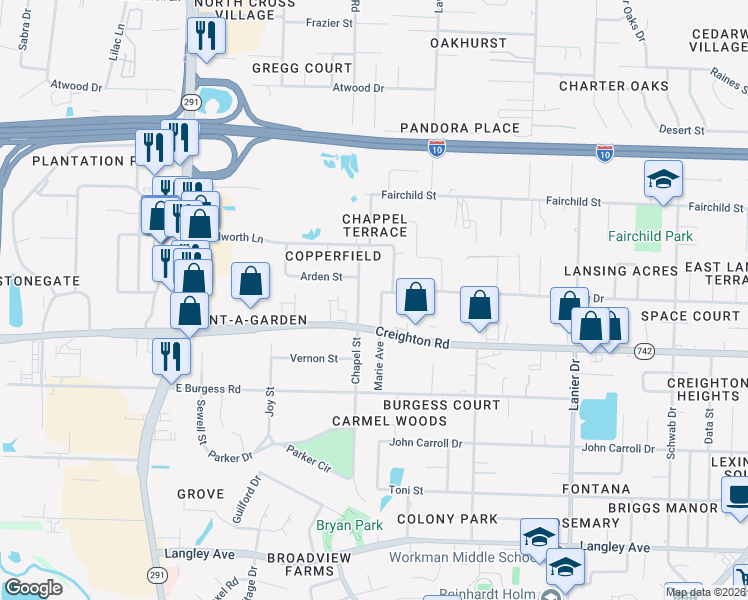 map of restaurants, bars, coffee shops, grocery stores, and more near 6991 Marie Avenue in Pensacola