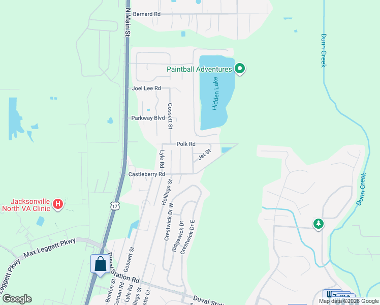map of restaurants, bars, coffee shops, grocery stores, and more near 261 Polk Road in Jacksonville