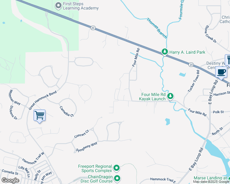 map of restaurants, bars, coffee shops, grocery stores, and more near 197 Caswell Branch Road in Freeport