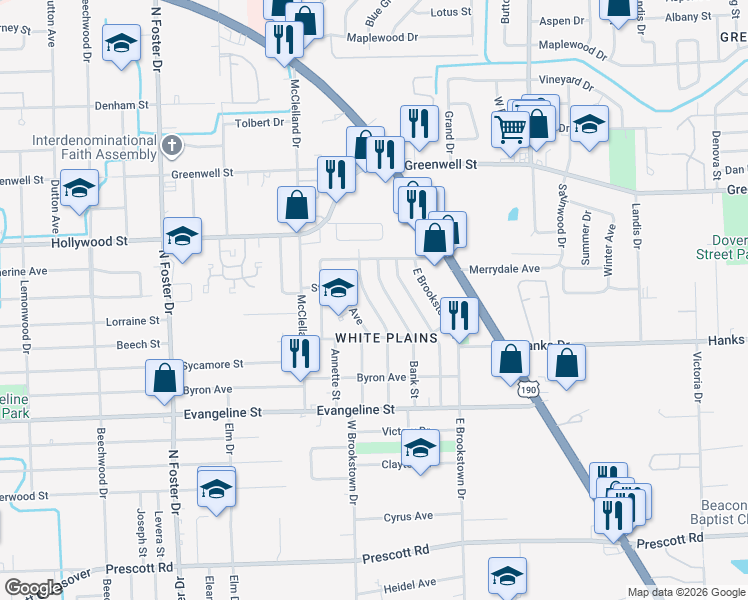 map of restaurants, bars, coffee shops, grocery stores, and more near 5316 Enterprise Street in Baton Rouge