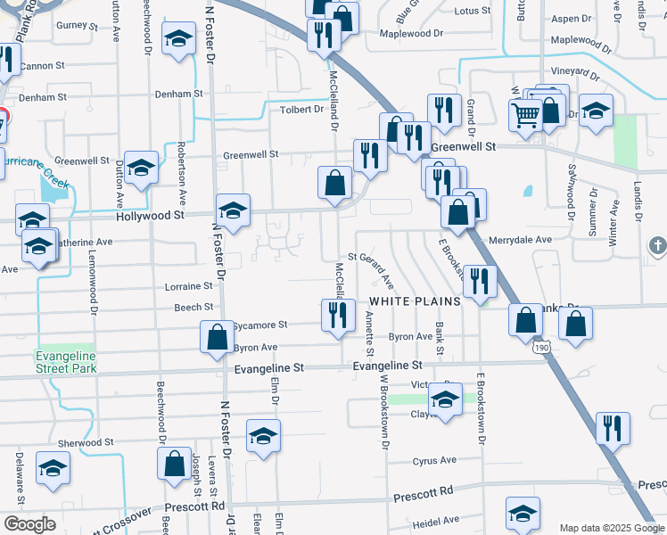map of restaurants, bars, coffee shops, grocery stores, and more near 5315 McClelland Drive in Baton Rouge
