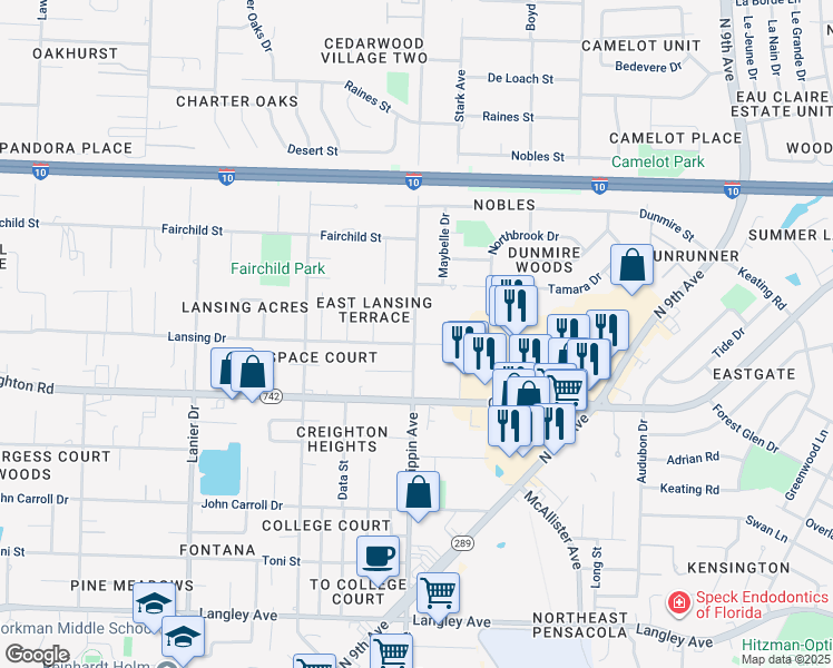map of restaurants, bars, coffee shops, grocery stores, and more near in Pensacola