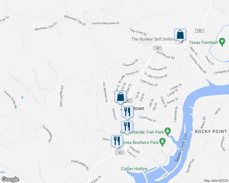 map of restaurants, bars, coffee shops, grocery stores, and more near 11904 Sage Dr in Jonestown