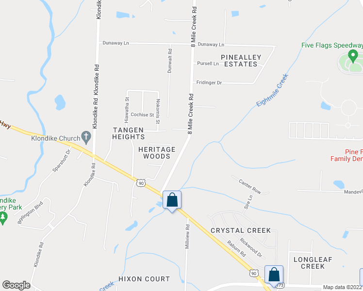 map of restaurants, bars, coffee shops, grocery stores, and more near 7205 8 Mile Creek Road in Pensacola