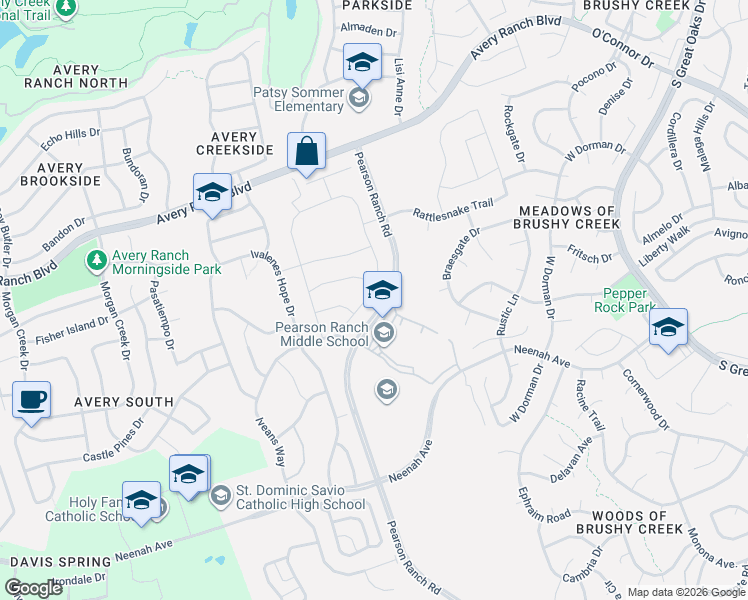map of restaurants, bars, coffee shops, grocery stores, and more near 15809 Samuel Trail in Austin
