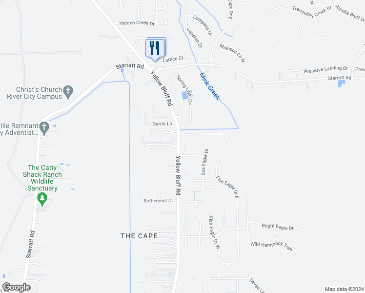 map of restaurants, bars, coffee shops, grocery stores, and more near 14344 Eagle Scout Way in Jacksonville