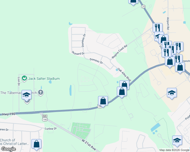 map of restaurants, bars, coffee shops, grocery stores, and more near Barrington Drive in Covington