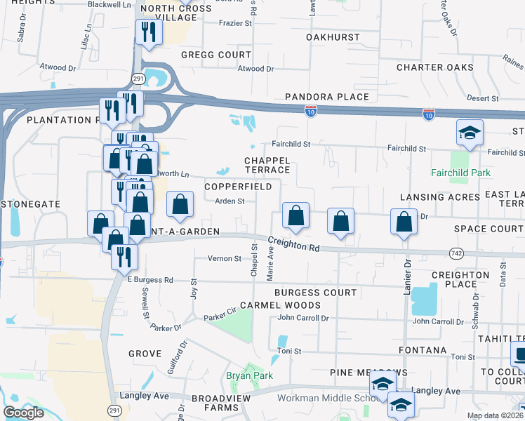 map of restaurants, bars, coffee shops, grocery stores, and more near 7123 Chapel Street in Pensacola