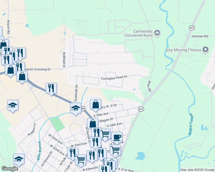 map of restaurants, bars, coffee shops, grocery stores, and more near Sumner Street in Covington