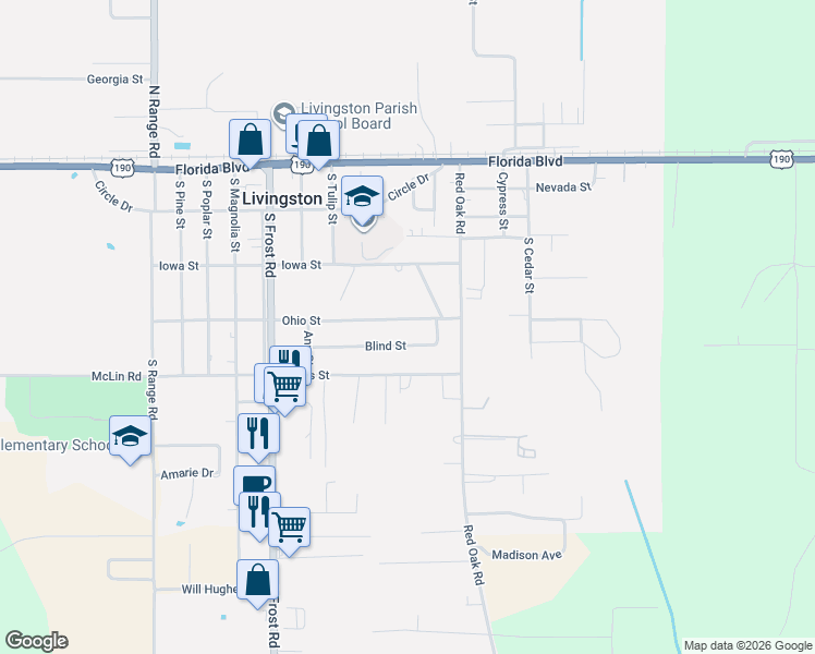 map of restaurants, bars, coffee shops, grocery stores, and more near 30570 Ohio Street in Livingston