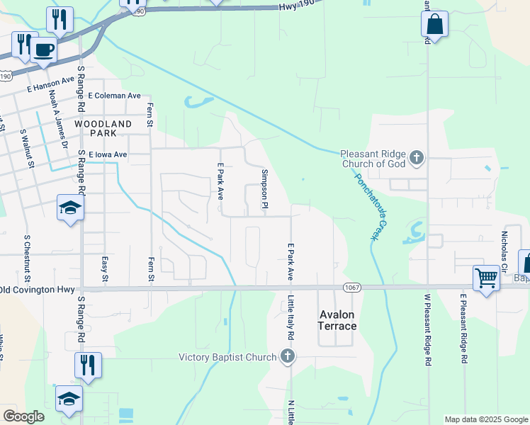 map of restaurants, bars, coffee shops, grocery stores, and more near 44244 Simpson Place in Hammond