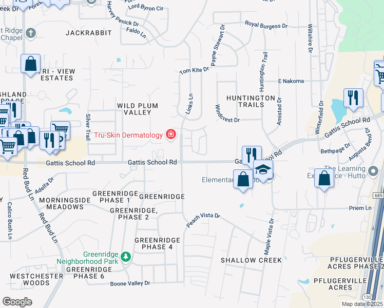 map of restaurants, bars, coffee shops, grocery stores, and more near 20409 Poppy Hills Trail in Round Rock