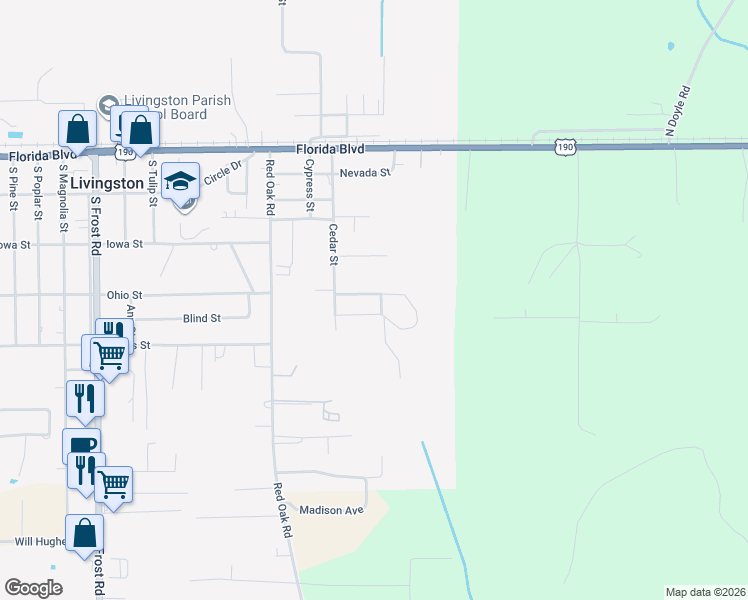 map of restaurants, bars, coffee shops, grocery stores, and more near 20986 Oregon Street in Livingston