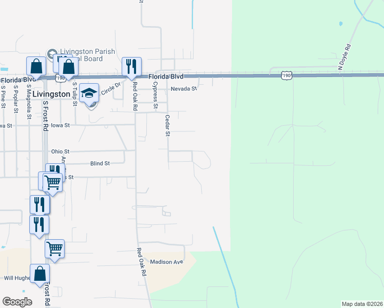 map of restaurants, bars, coffee shops, grocery stores, and more near 20986 Oregon Street in Livingston