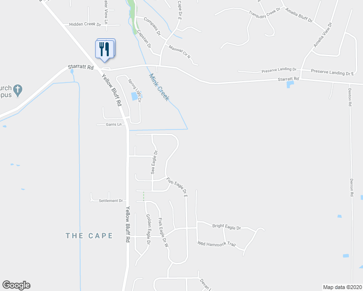 map of restaurants, bars, coffee shops, grocery stores, and more near 14238 Fish Eagle Drive East in Jacksonville