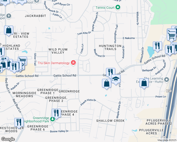 map of restaurants, bars, coffee shops, grocery stores, and more near 20512 Poppy Hills Trail in Round Rock