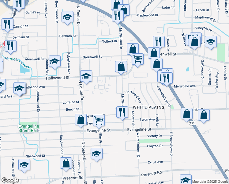 map of restaurants, bars, coffee shops, grocery stores, and more near 5443 Banyan Trace Drive in Baton Rouge