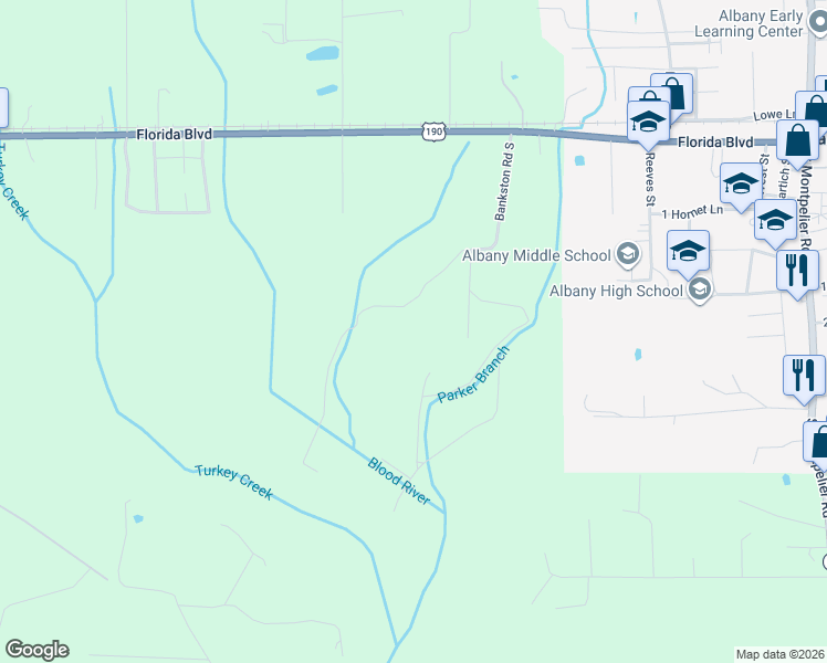 map of restaurants, bars, coffee shops, grocery stores, and more near 29640 Bankston Road South in Albany