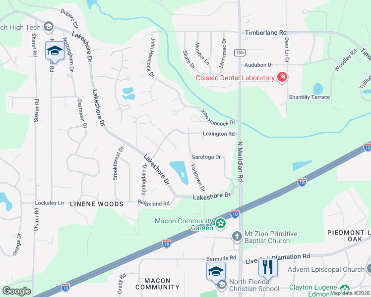 map of restaurants, bars, coffee shops, grocery stores, and more near 3228 Yorktown Drive in Tallahassee
