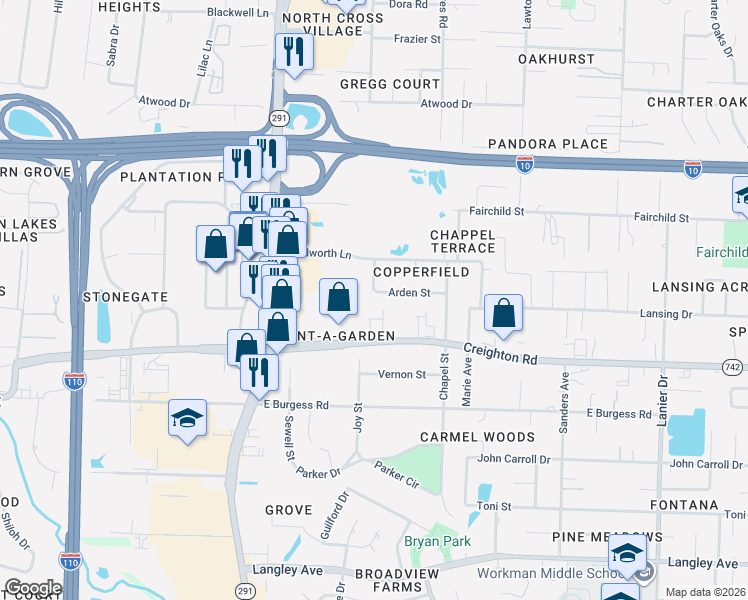 map of restaurants, bars, coffee shops, grocery stores, and more near 977 Arden Street in Pensacola