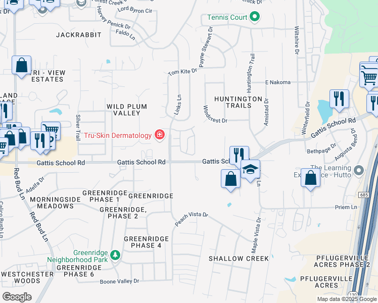 map of restaurants, bars, coffee shops, grocery stores, and more near 401 Pasadera Lane in Round Rock