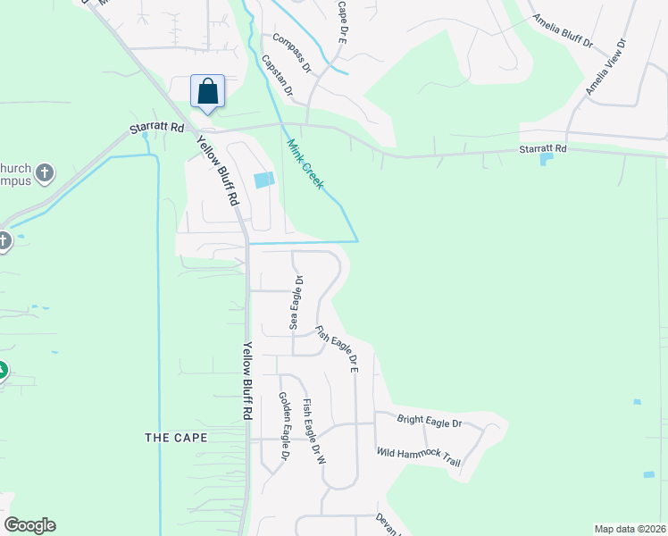 map of restaurants, bars, coffee shops, grocery stores, and more near 14238 Fish Eagle Drive East in Jacksonville