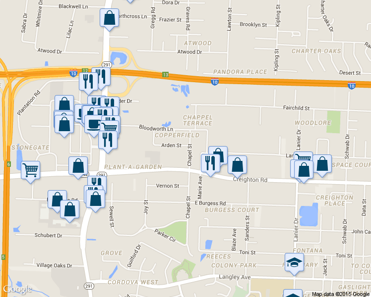map of restaurants, bars, coffee shops, grocery stores, and more near 7123 Chapel Street in Pensacola