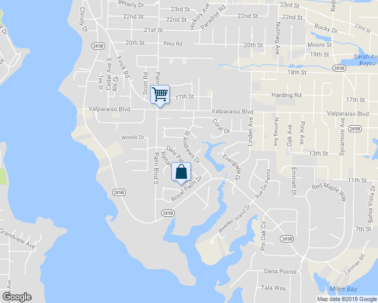 map of restaurants, bars, coffee shops, grocery stores, and more near 312 Saint Andrews Drive in Niceville