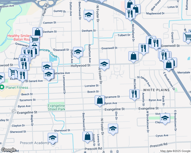 map of restaurants, bars, coffee shops, grocery stores, and more near 5332 Onter Drive in Baton Rouge