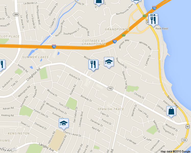 map of restaurants, bars, coffee shops, grocery stores, and more near 3920 Creighton Road in Pensacola