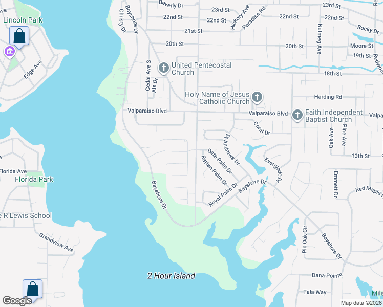 map of restaurants, bars, coffee shops, grocery stores, and more near 748 Woods Drive in Niceville