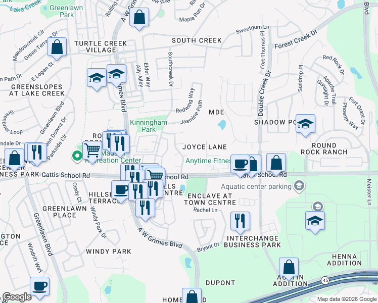 map of restaurants, bars, coffee shops, grocery stores, and more near 802 Sable Trail Court in Round Rock