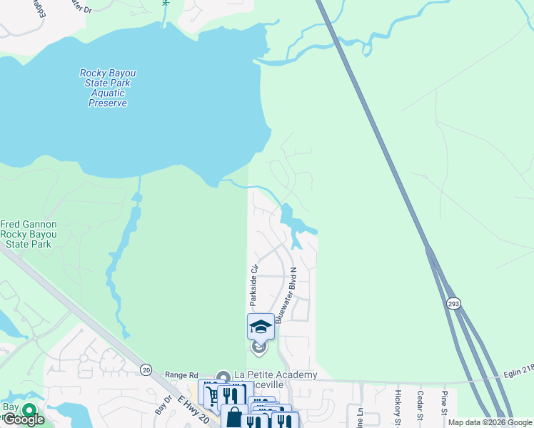 map of restaurants, bars, coffee shops, grocery stores, and more near 4534 Parkview Lane in Niceville